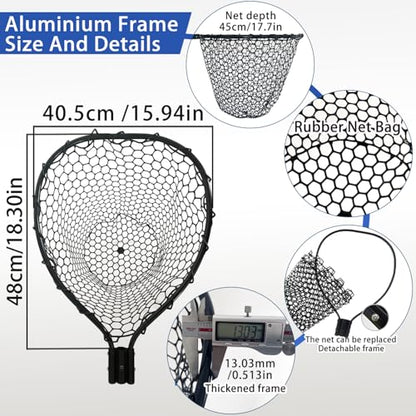 Telescoping Rubber Fishing Net with Handle 64"/46“ Long Silicone Large Fish Landing Net Kayak/Fishpond/Saltwater Extendable Fishing Gear Accessories - color: Black:Upgraded Metal Lock|length:63.8"