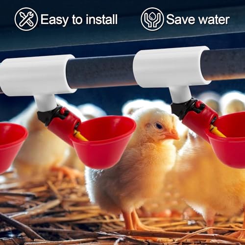 20 Pack Chicken Waterer PVC Tee Fittings - Fully Automatic for Threaded Chicken Waterer Nipples/Cups/Feeders/Poultry Water Drinker, White