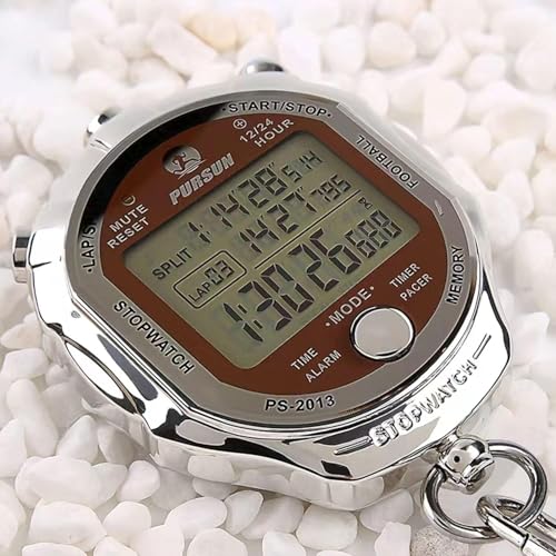 Stopwatch Timer, Digital Stop Watch with 0.01second & 0.001second Timing, Metal 10/100/400 Laps Memory, Rolilink Large dispaly Alarm Clock for Coach Sports Running Marathon - color: 100 Lap-metal