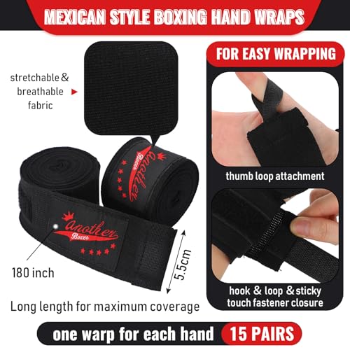 Jerify 15 Pairs Boxing Wraps Bulk for Hand 180‘' - color: Black
