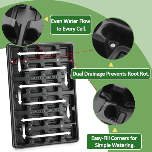 24 Cell Nursery Pots Trays 5 Pack (17"x11"x1.6"), Reusable Plant Pot Tray for Holding 2.8 inch (7CM) Square Nursery Pots, Durable Plastic Carrying Seed Starter Tray with Drain Holes (Black) - color: Black, size: 24 Cell Trays-5 Pack
