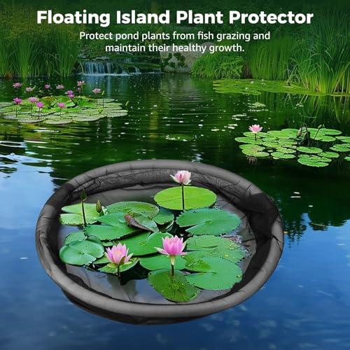 2 Pack Floating Pond Plant Protector, 23.6 in Round Fish Barrier Ring, Black Mesh Floating Island Guard for Water Lilies Lotus Hyacinth, Koi Carp Plant Protection, Water Garden Cover