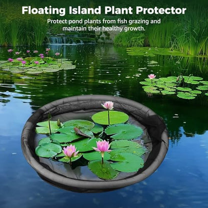 2 Pack Floating Pond Plant Protector, 23.6 in Round Fish Barrier Ring, Black Mesh Floating Island Guard for Water Lilies Lotus Hyacinth, Koi Carp Plant Protection, Water Garden Cover