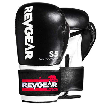 Revgear S5 Leather Muay Thai & Kickboxing Gloves, MMA, UFC, Training Gear - color: White/Black, size: 14OZ