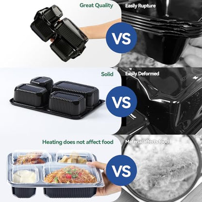 To Go Containers 40 Pack 34oz - Shrink-Wrapped Ready to Use | 4-Compartment Leak-Resistant No Pre-Wash | BPA Free Shatterproof Flexible PP | Microwave Safe, Catering & Leftover Storage - size: 34 oz