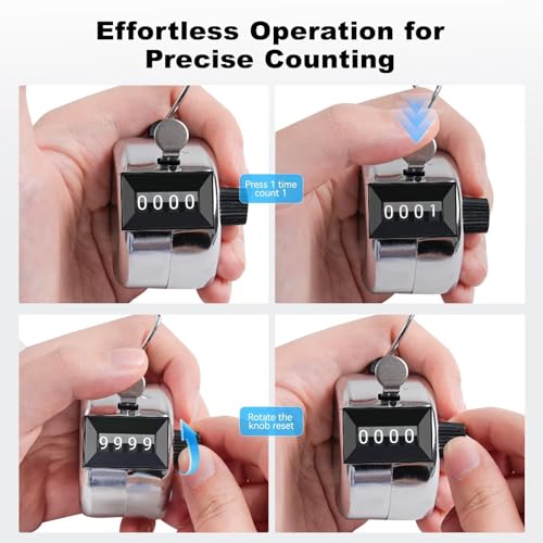 Anyongora Clicker Counter, Metal Hand Tally Counter with 4 Digit Display | Silver pitch counter clicker for golf stroke, baseball, coaching, knitting, lap, row sport
