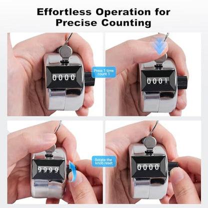 Anyongora Clicker Counter, Metal Hand Tally Counter with 4 Digit Display | Silver pitch counter clicker for golf stroke, baseball, coaching, knitting, lap, row sport