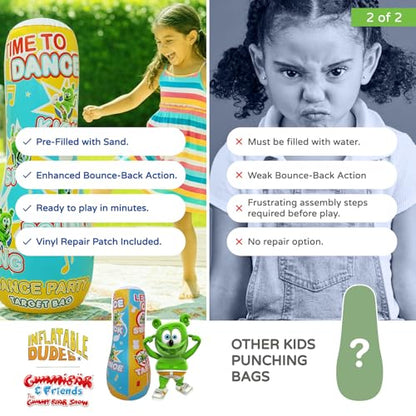 INFLATABLE DUDES Kids Punching Bag- Bop Bag | Sand-Base - color: Gummibar | Pre-filled with Sand, size: 47"