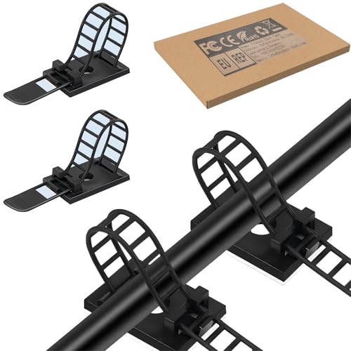 Adjustable Adhesive Cable Management Clips 50Pcs, Large self Adhesive Cable Ties Clips ，Suitable for Cable Management Under desks and on Walls(Black) - color: Black