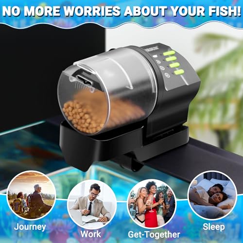 Automatic Fish Feeder for Aquarium Auto Food Dispenser with Timer for Small Tank, Aquariums - Battery/Plug-in Powered Feeders for Goldfish/Koi/Turtle, Resun AF2020
