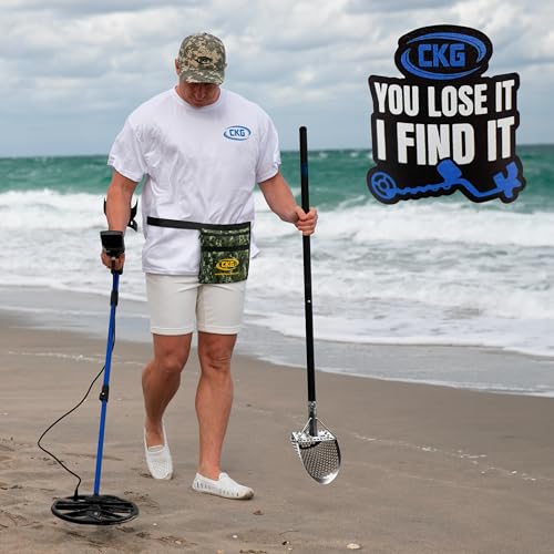 Sand Scoops for Beach Metal Detecting Stainless Steel Beach Metal Detecting Shovel Underwater Treasure Hunting, Metal Detector Accessories(Bag + Scoop + Carbon Fiber Handle), (9x6 + Handle) - size: 9 x 6 in + Handle