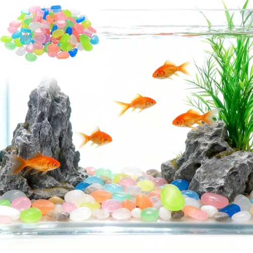150 Pcs Artificial Glow in The Dark Pebbles, Decorative Fish Tank Rocks Pebbles for Outdoor Indoor Garden Vase Plants Fish Tank Decorations Aquarium Decorations(Colorful) - color: Colorful