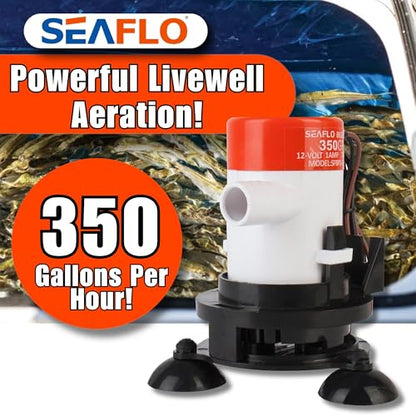 SEAFLO 09 Series Portable Livewell Aeration Pump Kit - 12V, 350 GPH, Submersible, Adjustable Spray Head, Quiet Operation, Corrosion-Resistant, Fresh/Saltwater Use, CE & RoHS Certified, 4-Year Warranty