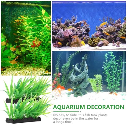 POPETPOP 3Pcs Aquarium Fake Plants Realistic Plastic Fish Tank Decoration Artificial Aquatic Grass for Fresh and Saltwater 4.72X3.93X1.65 Inches