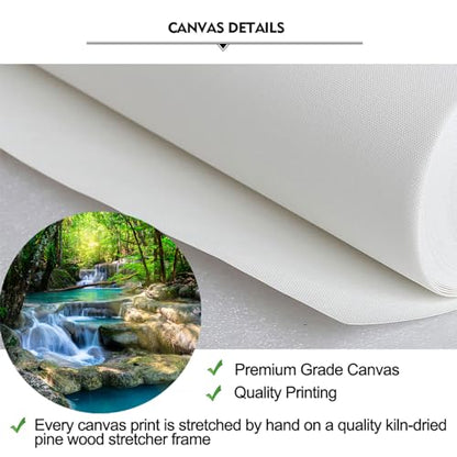 iKNOW FOTO 16x24 Single Piece Canvas Wall Art Nature Landscape Pictures Green Forest Waterfall Poster Canvas Prints Framed Artwork Spa Bathroom Bathroom Room Decor