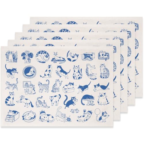 SUPERDANT 5 Pcs Cat Underglaze Transfer Pottery Decal Ceramic Cat Decal for Mugs Plates Blue - style: Cartoon Cat
