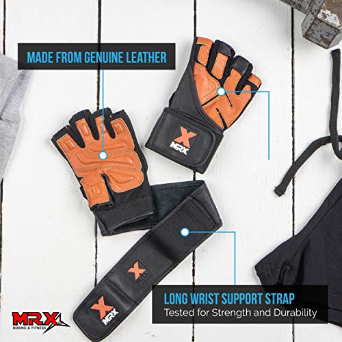 MRX Weight Lifting Pro Level Gloves with 18 Inches Long Wrist Strap Gym Workout Exercise & Fitness in - color: Black Brown, size: X-Large