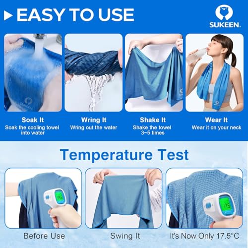 Sukeen 8 Pack Cooling Towels(40"x12") for Neck and Face, Sweat Cooling Rags - color: Black/Green/Sky Blue/Lavender/Royal Blue/Rose Red/Gray/Lake Blue