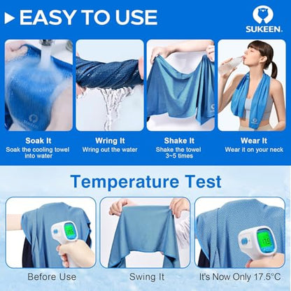 Sukeen 8 Pack Cooling Towels(40"x12") for Neck and Face, Sweat Cooling Rags - color: Black/Green/Sky Blue/Lavender/Royal Blue/Rose Red/Gray/Lake Blue