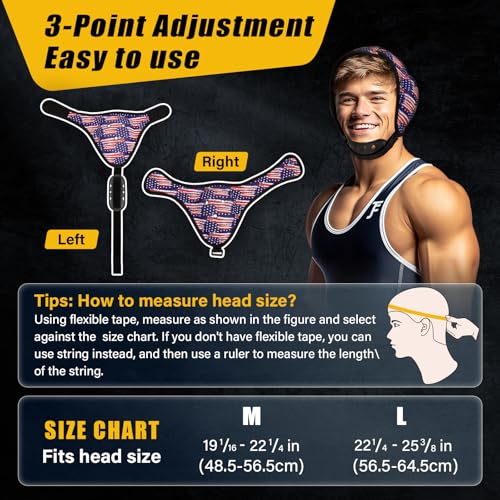Trymaker Wrestling Headgear, Youth Wrestling Head Gear with Chin Cup | Two Size, Sorf Ear Guard, Sandwich Layer Design, Lightweight, MMA, Jiu-Jitsu, BJJ - size: L (21 1/4" - 25 1/4"), style: Blue