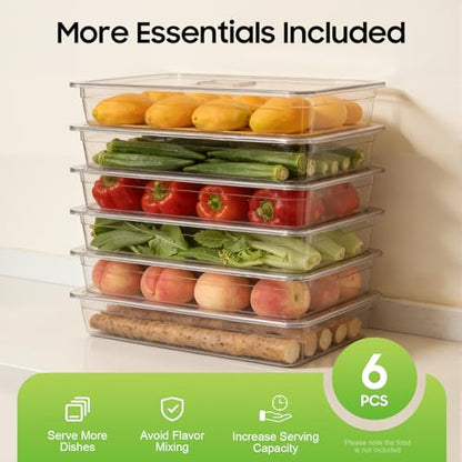 6 Pack Food Pans, 4 Inch Deep Clear Food Pan with Lids,Commercial Food Storage Containers for Restaurant, Hotel