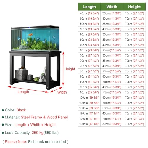 2-Tier Black Fish Stand Display Rack - Versatile Kitchen Cabinet for Large Reptile Terrariums, Aquariums & Home Storage Organizer, Ideal Multi-Use Shelf for Reptile Habitats