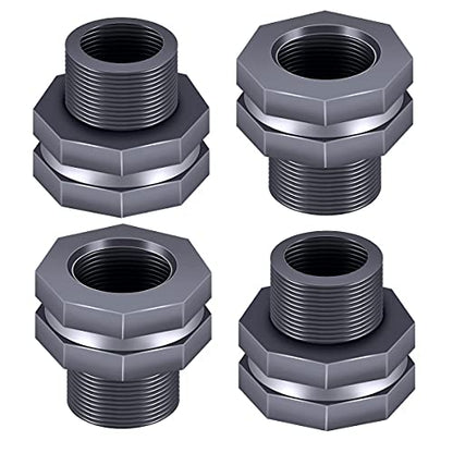 4PCS PVC Bulkhead Fitting 3/4 Inch,Water Tank Connector Adapter,Thru-Bulk Pipe Fitting for Rain Barrels, Aquariums,Water Tanks,Pools(Grey) H-007 - style: 4Pcs 3/4inch