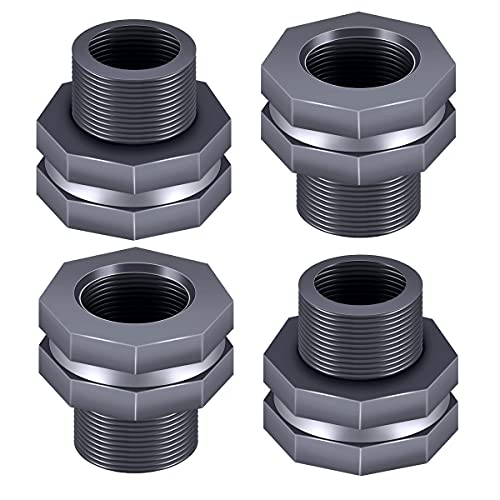 4PCS PVC Bulkhead Fitting 3/4 Inch,Water Tank Connector Adapter,Thru-Bulk Pipe Fitting for Rain Barrels, Aquariums,Water Tanks,Pools(Grey) H-007 - style: 4Pcs 3/4inch