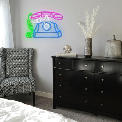 Telephone Neon Sign Retro Phone Light Up Sign Dimmable Landline Neon Light Colorful Phone LED Sign for Bedroom Office Bar Shopping Center School - style: Telephone