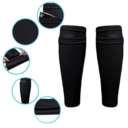 Cosmos 2 Pairs Shin Guard Sleeves Soccer Guard Sleeves for Soccer Sports, Black Color