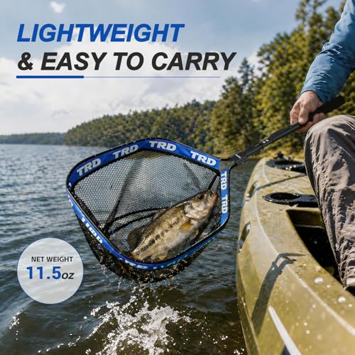 AluFloat X1 Fishing Net with Handle (Fish Net) - Floating Foldable Rubber-Coated Deep Mesh Landing Net for Bass & Fly Fishing - Fishing Gear, Kayak Accessories, Fishing Accessories - color: BLUE