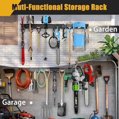 KOFANI 48IN 700LB Heavy Duty Garage Tool Organizer Wall Mount Storage Rack | Suitable for Garage Organization and Storing Various Tools Such as Ahovels, Rakes, Brooms, Leaf Blowers and Hoses.
