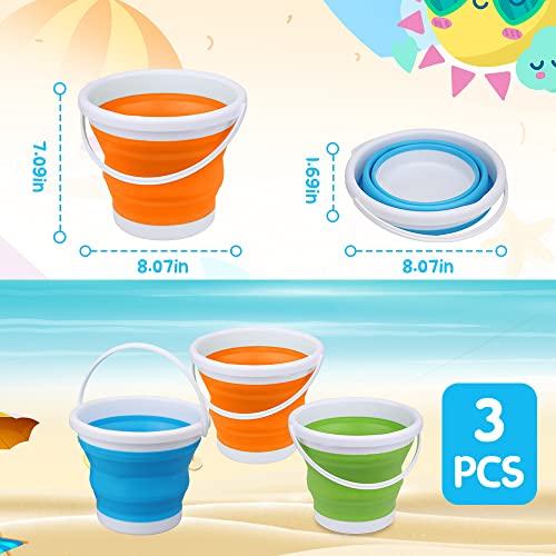 Silicone Beach Foldable Buckets Toys Halloween Bucket, 3L Jumbo Sand Pails Bucket Set with Mesh Bag, Swimming Pool Toys for Kids Adults, Gift Set for Gardening, Travel, Fishing, Cleaning, Camping