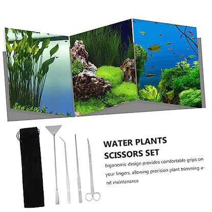 POPETPOP 1set Aquarium Scissors and Tweezers Tool Aquascaping Fish Tank Maintenance Water Plant Care Kit Easy to Use and Resistant