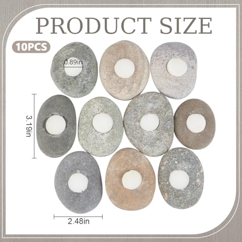 10-Pack River Stone Plant Weights, Natural Aquarium Stone Anchors with 0.89inch Thru Hole, Palm Sized Flat Base, No Float Up for Carpet Plants Shrimp Tank
