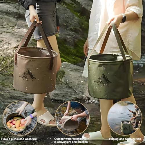 2Pcs Collapsible Bucket with Handle, 10 Gallon(20L+20L), Multifunctional Water Basin, Folding Tub, Portable Bin, Ultra Lightweight Outdoor Basin Bucket, Folding for Fishing, Camping, Hiking