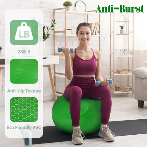 Fitvids Anti-Burst and Slip Resistant Exercise Ball Yoga Ball Fitness Ball Birthing Ball with Quick Pump - color: Green, size: XL(27-30in/68-75cm)