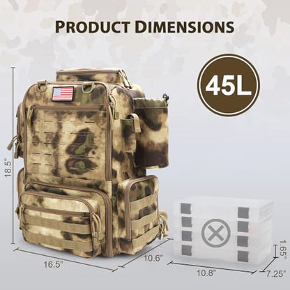 Fishing Backpack, Fishing Tackle Backpack with Rod Holders for 4 Boxes (Box Not Included) 45L Waterproof Fishing Gear, Ideal for Men and Women Large Tackle Box Bag (Sahara Khaki Camo) - color: Sahara Khaki Camo