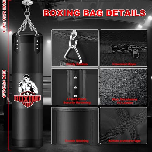 Punching Bag for Adults, 4FT PU Heavy Boxing Bags with Chain Ceiling Hook - style: Fighter