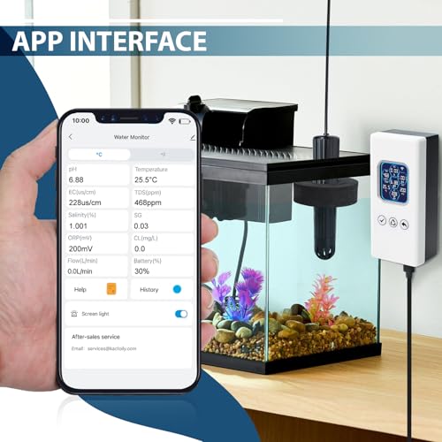 7 in 1 Smart Water Quality Tester, Wireless WiFi Water Monitor Measures pH/ORP/TDS/EC/Salinity/SG/TEMP, Water Quality Meter with App Connection Real-Time Alerts for Aquarium, Saltwater Fish Tank, etc.