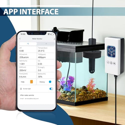 7 in 1 Smart Water Quality Tester, Wireless WiFi Water Monitor Measures pH/ORP/TDS/EC/Salinity/SG/TEMP, Water Quality Meter with App Connection Real-Time Alerts for Aquarium, Saltwater Fish Tank, etc.