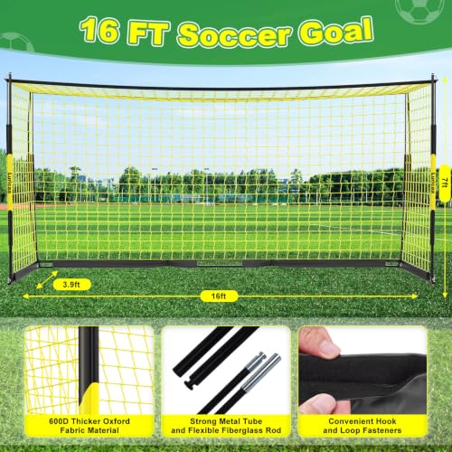 Soccer Goal 12×6 ft /16×7 ft Portable Soccer Goals Net for Backyard - color: 16×7FT Black