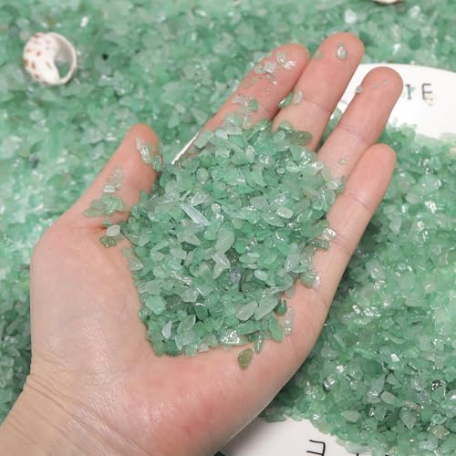 1LB Crystal Chips Stone Crushed Quartz Tumbled 3-5mm Undrilled Mini Irregular Shaped Decorative Rocks for Aquarium Gravel, Fish Tank,Vase Fillers,Succulent Pots (Green Aventurine, 1LB)