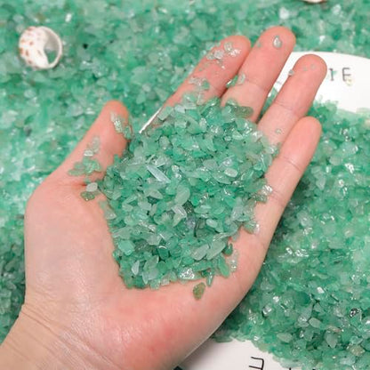 1LB Crystal Chips Stone Crushed Quartz Tumbled 3-5mm Undrilled Mini Irregular Shaped Decorative Rocks for Aquarium Gravel, Fish Tank,Vase Fillers,Succulent Pots (Green Aventurine, 1LB)