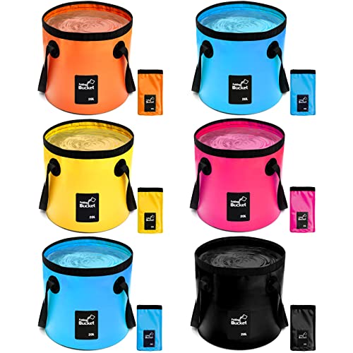 Tessco for you 6 Pcs Collapsible Bucket with Handle 5 Gallon Folding Water Container Lightweight Foldable Bucket Portable for Beach Outdoor Camping Hiking Traveling Kitchen, 5 Colors