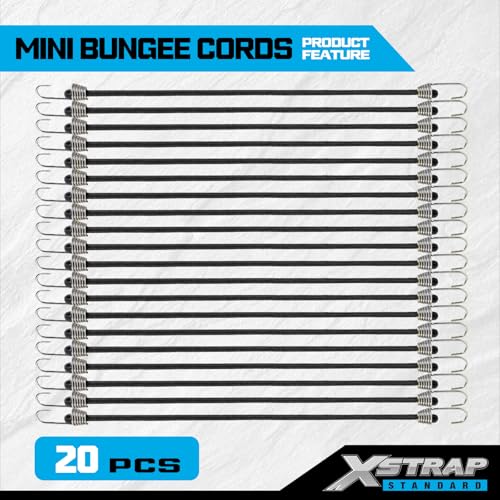 XSTRAP STANDARD 10-Inch Mini Bungee Cords with Hook, 20 Pcs Elastic Straps - color: Black