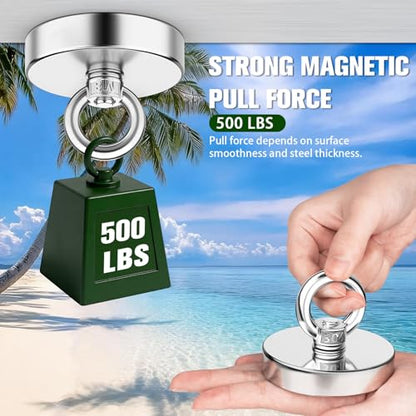 Neodymium Fishing Magnet, 500 lbs Strong Magnet Fishing, Magnetic Fishing Magnets, Rare Earth Magnet with Countersunk Hole Eyebolt for Retrieving Items in Lake, Beach, Lawn 2.36’’(60mm) - size: 2.36IN-External Thread