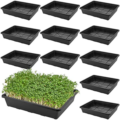 KEILEOHO 12 Pack Plastic Mesh Trays, Black Seed Sprouting Trays, Mesh Bottom Microgreens Growing Tray, Nursery Tray for Plant Seed Germination Propagation Growing, Wheat Grass Sprouting, 15 x 12 Inch