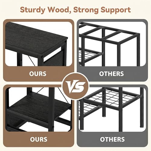 5-10 Gallon Fish Tank Stand with Power Outlets, 4 Tier Metal Aquarium Stand with Wood Storage Shelves, 20.3" L x 10.6" W x 30.3" H Turtle Reptile Fish Tank Table Aquarium Table - Black