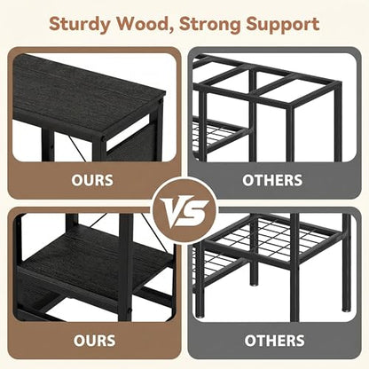 5-10 Gallon Fish Tank Stand with Power Outlets, 4 Tier Metal Aquarium Stand with Wood Storage Shelves, 20.3" L x 10.6" W x 30.3" H Turtle Reptile Fish Tank Table Aquarium Table - Black